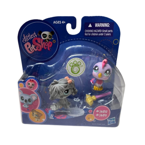 Littlest Pet Shop 1458 Shaggy Mop Puppy Dog 1459 Cockatoo Bird. New 2009