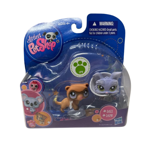 Littlest Pet Shop Purple Yorkie Dog 1611 and Masked Bandit Ferret 1612. New 2009
