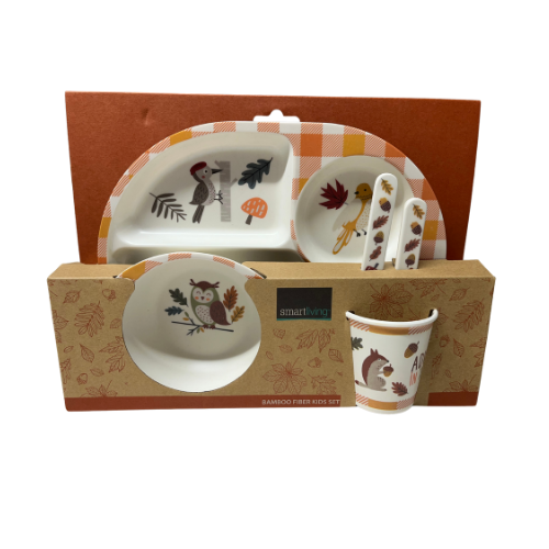 Smart Living Bamboo Fiber Kids Dinner Plate Bowl and Cup: Adventures in the Trees