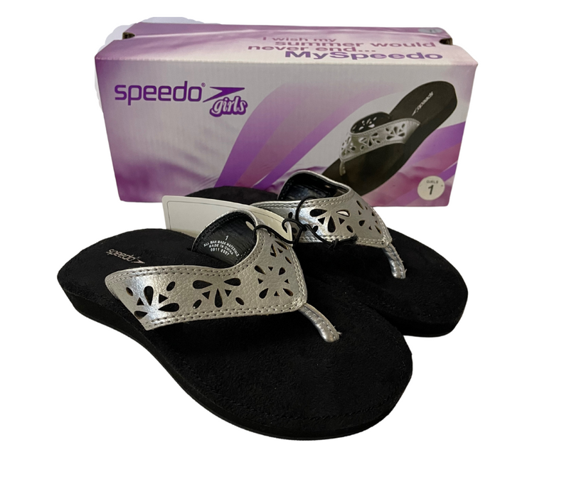 Girls Speedo Memory Foam Silver & Black Flip Flops