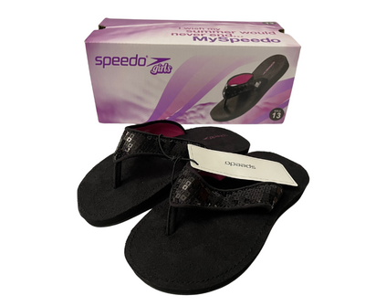 Speedo Girls Memory Foam Black Sequin Flip Flop Sandals