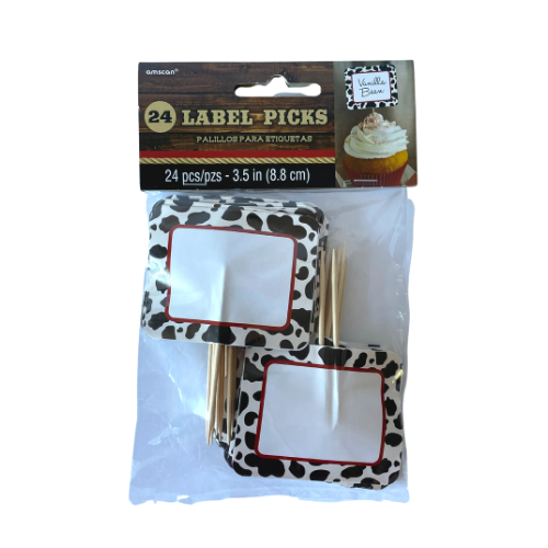 Western YeeHaw - Cow Print Food Label Picks (24ct)