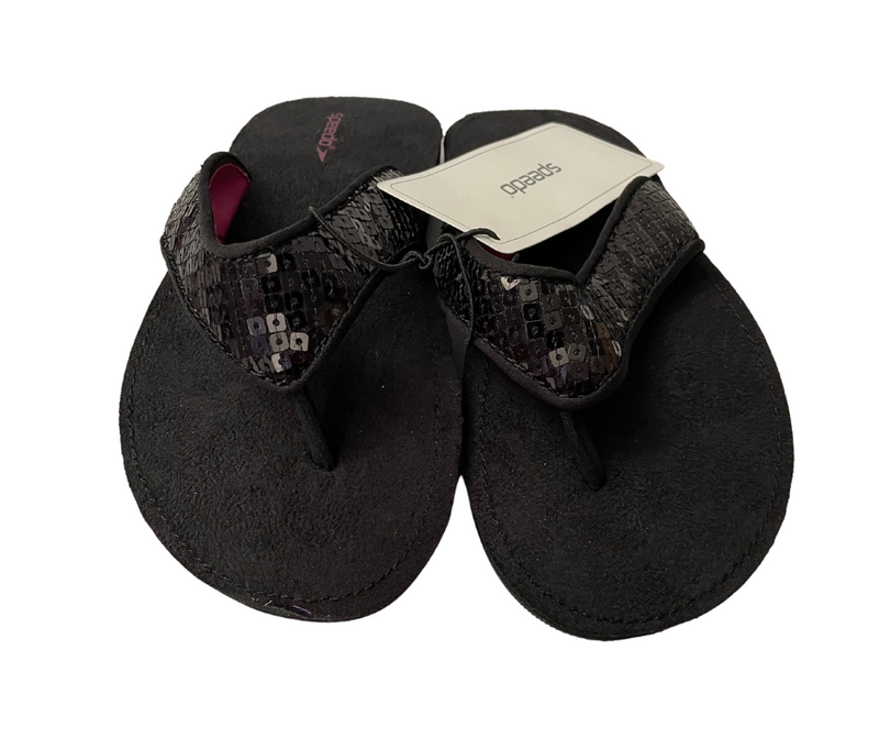 Speedo Girls Memory Foam Black Sequin Flip Flop Sandals