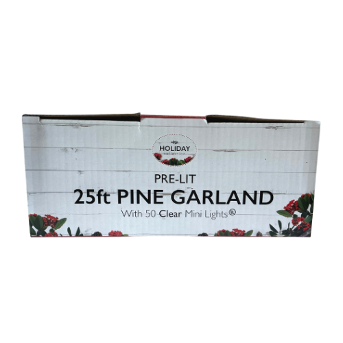 Pre-Lit 25 Ft Pine Garland with 50 Clear Mini Lights