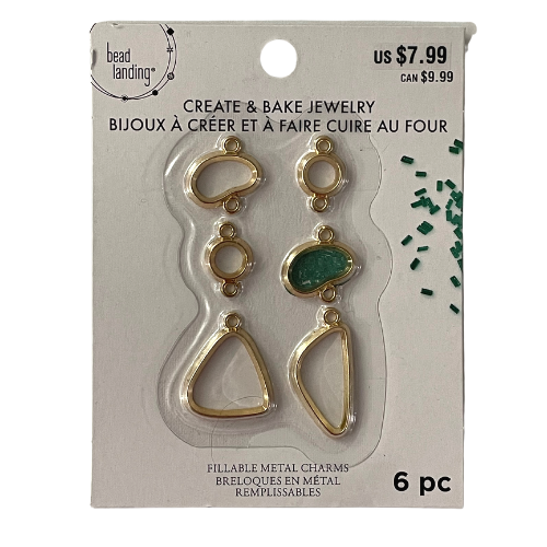 NEW Create and Bake Jewelry Fillable Metal Charms Organic Shape Charms 6pc