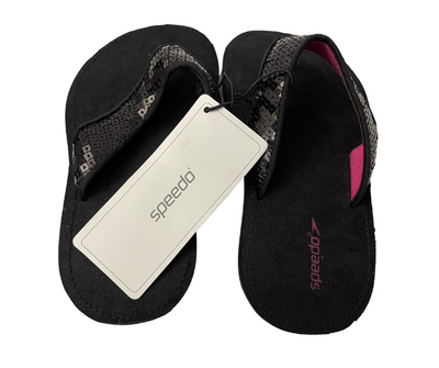 Speedo Girls Memory Foam Black Sequin Flip Flop Sandals