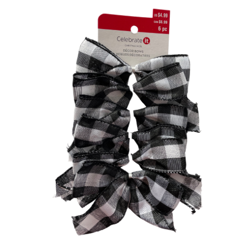 Christmas Black & White Buffalo Check Décor Bows 6pc, Farmhouse