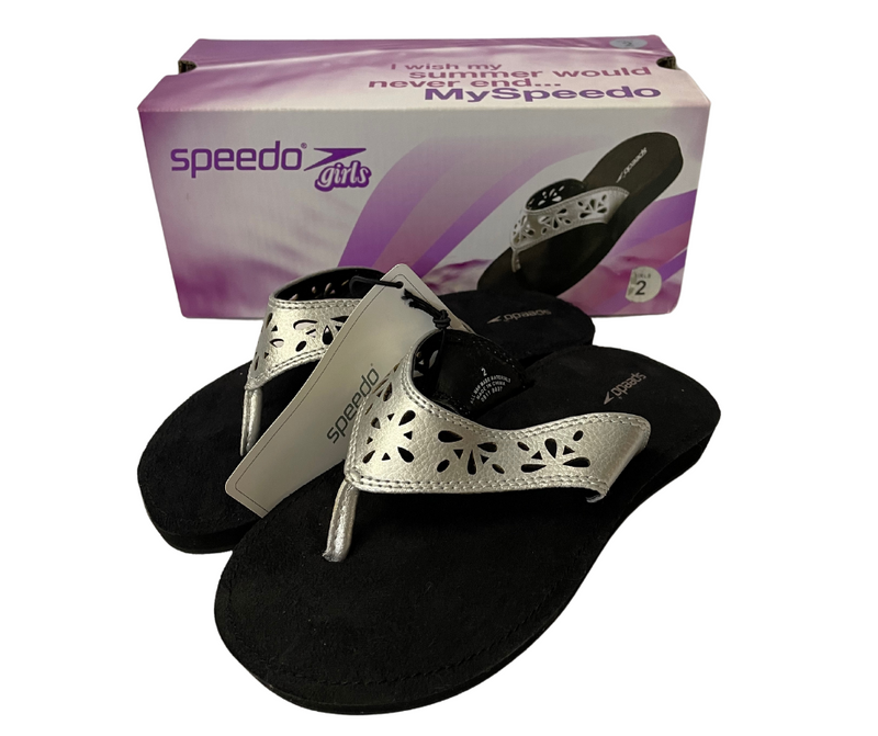 Girls Speedo Memory Foam Silver & Black Flip Flops