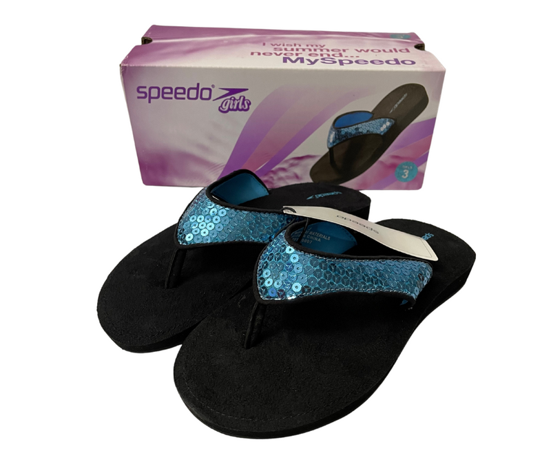 Speedo Girls Size 3Memory Foam Blue Sequin Flip Flop/Sandals