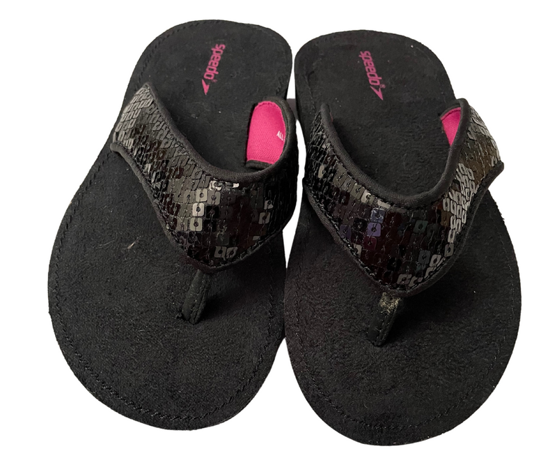 Speedo Girls Memory Foam Black Sequin Flip Flop Sandals