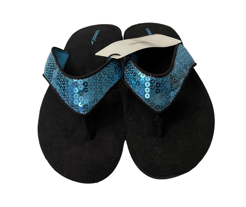 Speedo Girls Size 3Memory Foam Blue Sequin Flip Flop/Sandals