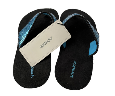 Speedo Girls Size 3Memory Foam Blue Sequin Flip Flop/Sandals